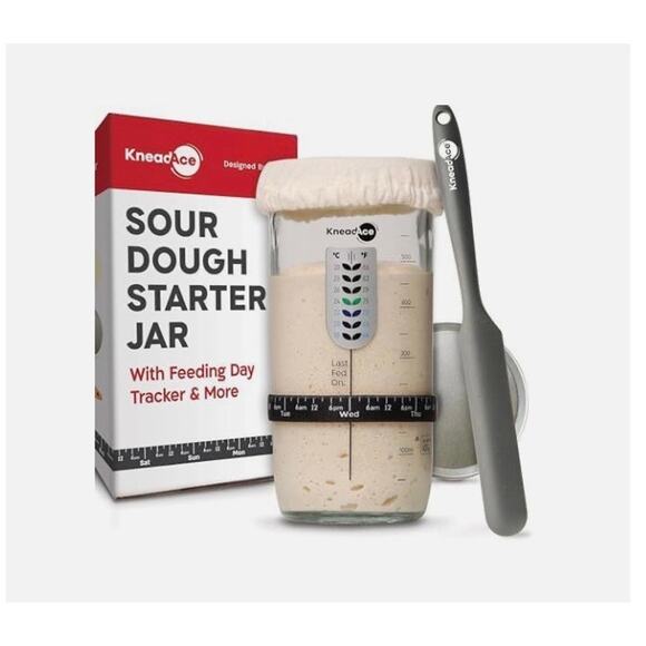 KneadAce Sourdough Starter Jar With Date Marked Feeding Band, Thermometer, NWT - Picture 3 of 14